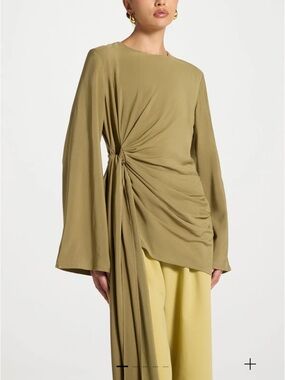 Veiled collection Olive Green Draped Side-Knot Women’s Top